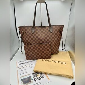 Louis Vuitton Neverfull MM in Damier Ebene/Cherry Red w/pouch and dust bag!